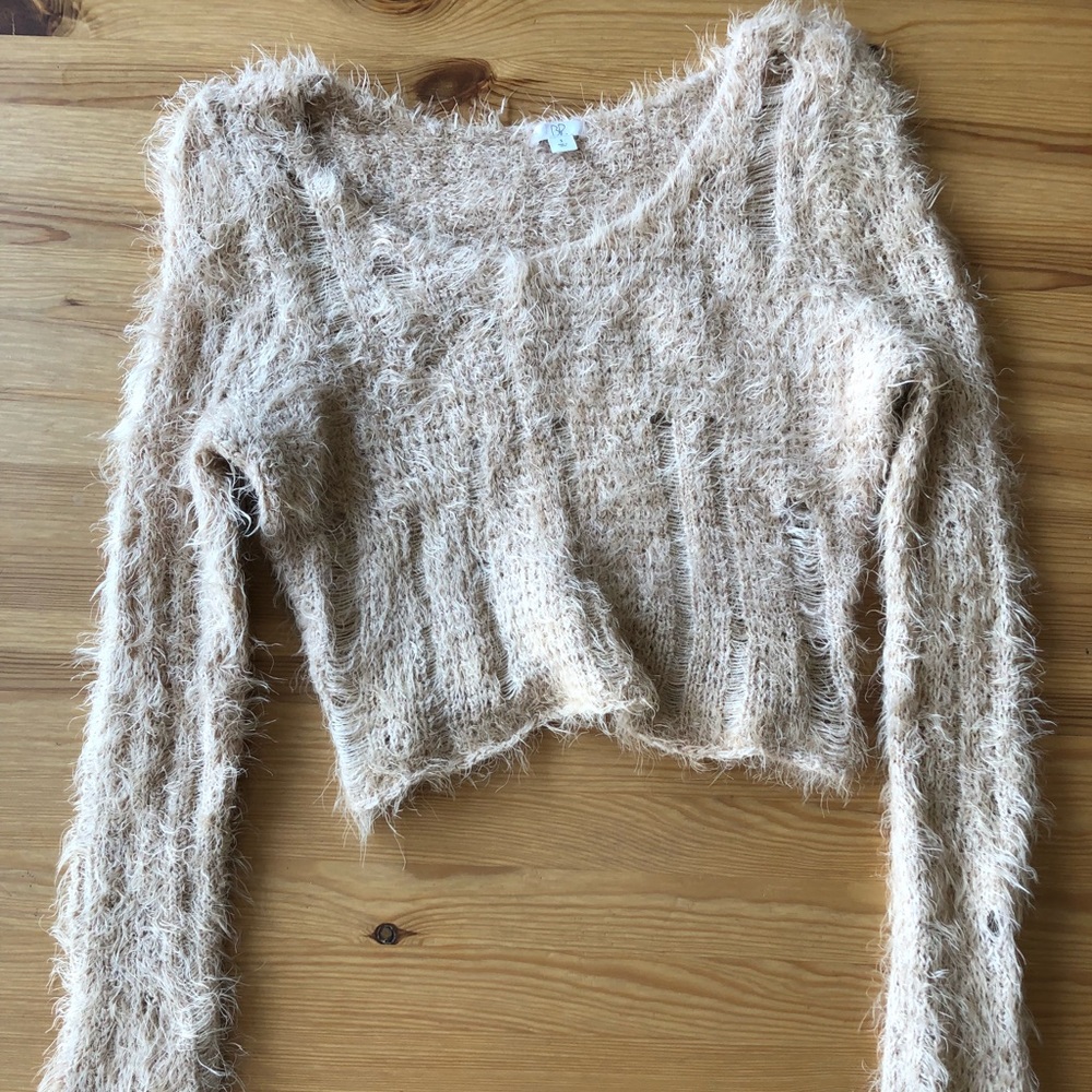 Nordstrom’s BP women’s tan fuzzy cropped sweater